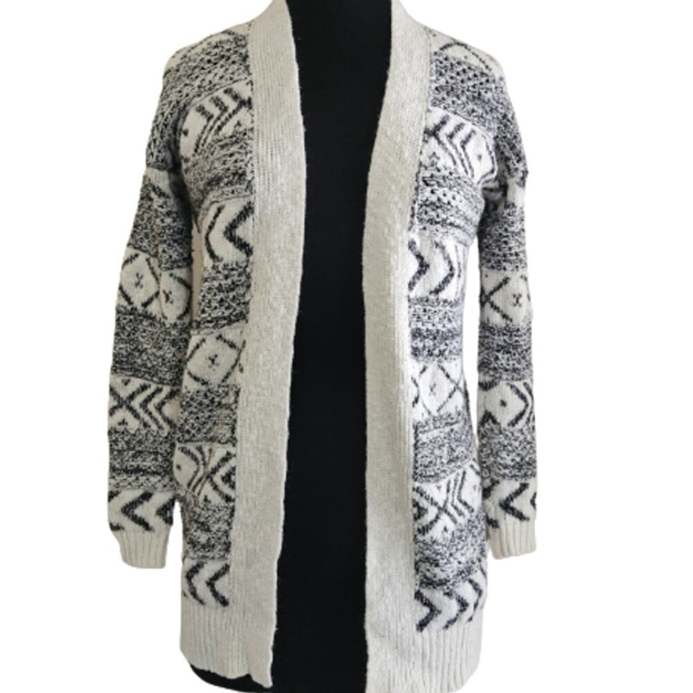 Black and White Open Front Cardigan Sweater Size XS